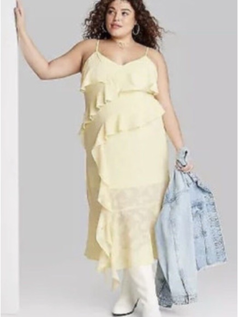 wild fable Light Yellow Ruffle Midi Dress
